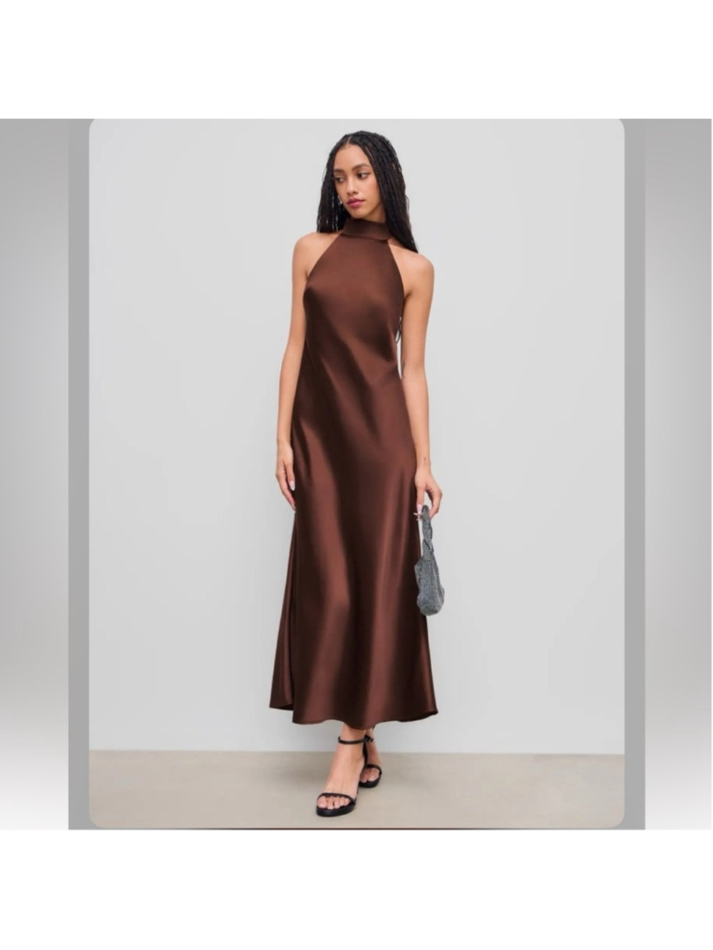 Cider SATIN HALTER NECKLINE BACKLESS MAXI DRESS cc20/20 s